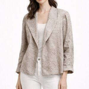 Eileen Fisher 100% Silk Textured Open Blazer Jacket Taupe M